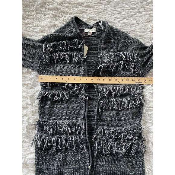 Knox Rose Open Front Cardigan Fringe Boho Festival Size XS NWT Black Marled - Picture 10 of 13